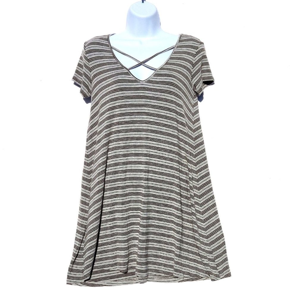 Forever 21 Womens Short Sleeve T-Shirt Dress Sz S Gray & Black Striped Comfort